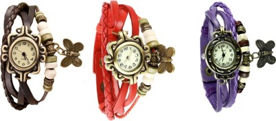 NS18 Vintage Butterfly Rakhi Watch Combo of 3 Brown, Red And Purple Analog Watch  - For Women   Watches  (NS18)