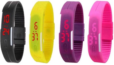 NS18 Silicone Led Magnet Band Watch Combo of 4 Black, Yellow, Purple And Pink Digital Watch  - For Couple   Watches  (NS18)