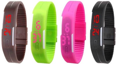 NS18 Silicone Led Magnet Band Combo of 4 Brown, Green, Pink And Black Digital Watch  - For Boys & Girls   Watches  (NS18)