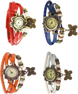 NS18 Vintage Butterfly Rakhi Combo of 4 Red, Orange, Blue And White Analog Watch  - For Women   Watches  (NS18)