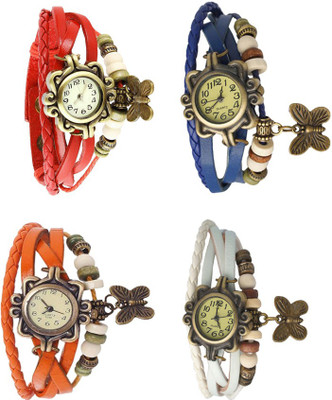 NS18 Vintage Butterfly Rakhi Combo of 4 Red, Orange, Blue And White Analog Watch  - For Women   Watches  (NS18)