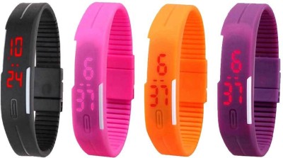 NS18 Silicone Led Magnet Band Watch Combo of 4 Black, Pink, Orange And Purple Digital Watch  - For Couple   Watches  (NS18)