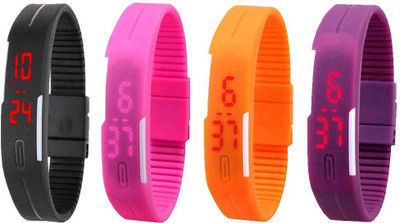 

Kissu Led Magnet Band Combo of 4 Black, Pink, Orange And Purple Watch - For Men & Women