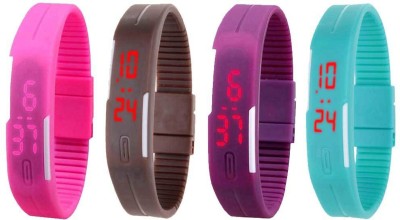 NS18 Silicone Led Magnet Band Watch Combo of 4 Pink, Brown, Purple And Sky Blue Digital Watch  - For Couple   Watches  (NS18)