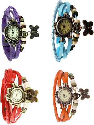 

NS18 Vintage Butterfly Rakhi Combo of 4 Purple, Red, Sky Blue And Orange Watch - For Women