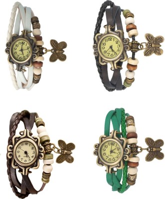 NS18 Vintage Butterfly Rakhi Combo of 4 White, Brown, Black And Green Analog Watch  - For Women   Watches  (NS18)