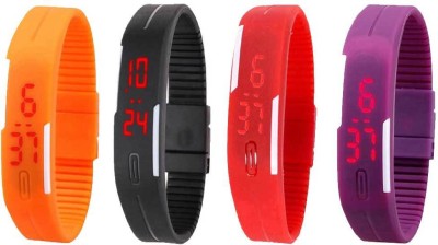 NS18 Silicone Led Magnet Band Watch Combo of 4 Orange, Black, Red And Purple Digital Watch  - For Couple   Watches  (NS18)