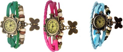 NS18 Vintage Butterfly Rakhi Watch Combo of 3 Green, Pink And Sky Blue Analog Watch  - For Women   Watches  (NS18)