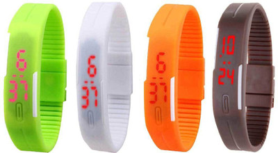

NS18 Silicone Led Magnet Band Combo of 4 Green, White, Orange And Brown Watch - For Boys & Girls