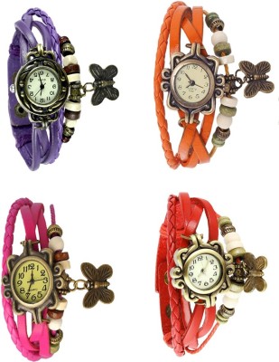 NS18 Vintage Butterfly Rakhi Combo of 4 Purple, Pink, Orange And Red Analog Watch  - For Women   Watches  (NS18)
