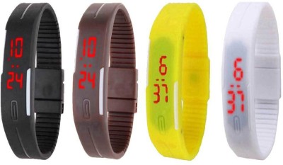 NS18 Silicone Led Magnet Band Combo of 4 Black, Brown, Yellow And White Digital Watch  - For Boys & Girls   Watches  (NS18)