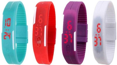 NS18 Silicone Led Magnet Band Combo of 4 Sky Blue, Red, Purple And White Digital Watch  - For Boys & Girls   Watches  (NS18)