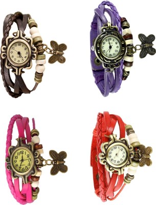 NS18 Vintage Butterfly Rakhi Combo of 4 Brown, Pink, Purple And Red Analog Watch  - For Women   Watches  (NS18)