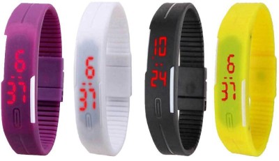NS18 Silicone Led Magnet Band Combo of 4 Purple, White, Black And Yellow Digital Watch  - For Boys & Girls   Watches  (NS18)