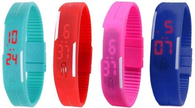 NS18 Silicone Led Magnet Band Combo of 4 Sky Blue, Red, Pink And Blue Digital Watch  - For Boys & Girls   Watches  (NS18)