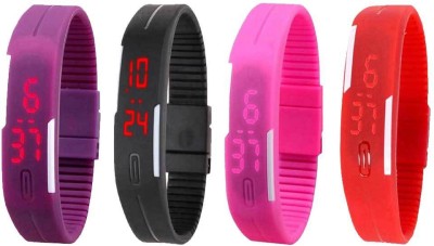 NS18 Silicone Led Magnet Band Watch Combo of 4 Purple, Black, Pink And Red Digital Watch  - For Couple   Watches  (NS18)