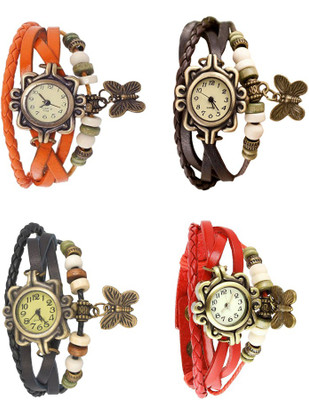 

Kissu Vintage Rakhi Combo of 4 Orange, Black, Brown And Red Watch - For Women