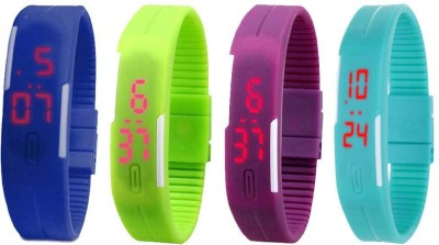 NS18 Silicone Led Magnet Band Watch Combo of 4 Blue, Green, Purple And Sky Blue Digital Watch  - For Couple   Watches  (NS18)