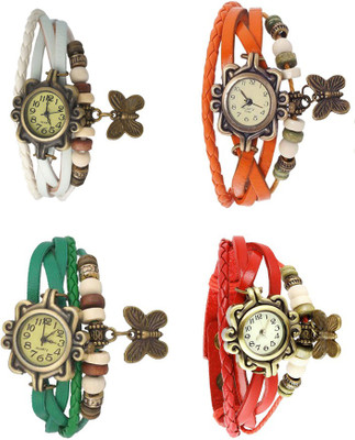 

NS18 Vintage Butterfly Rakhi Combo of 4 White, Green, Orange And Red Watch - For Women