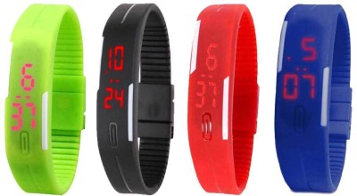 NS18 Silicone Led Magnet Band Combo of 4 Green, Black, Red And Blue Digital Watch  - For Boys & Girls   Watches  (NS18)