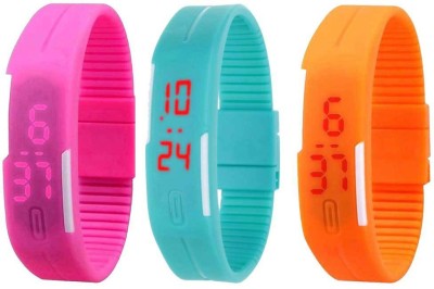 NS18 Silicone Led Magnet Band Combo of 3 Pink, Sky Blue And Orange Digital Watch  - For Boys & Girls   Watches  (NS18)