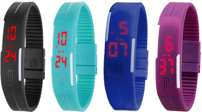 

NS18 Silicone Led Magnet Band Watch Combo of 4 Black, Sky Blue, Blue And Purple Watch - For Couple