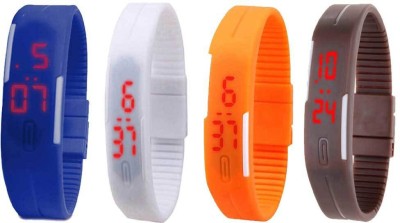 NS18 Silicone Led Magnet Band Combo of 4 Blue, White, Orange And Brown Digital Watch  - For Boys & Girls   Watches  (NS18)