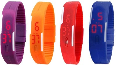 NS18 Silicone Led Magnet Band Combo of 4 Purple, Orange, Red And Blue Digital Watch  - For Boys & Girls   Watches  (NS18)