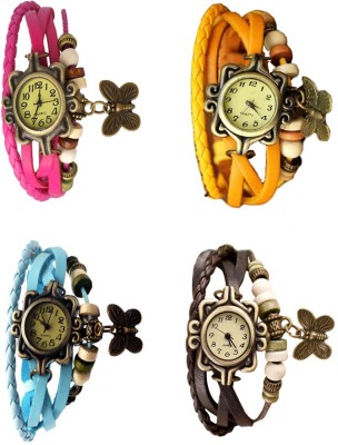 NS18 Vintage Butterfly Rakhi Combo of 4 Pink, Sky Blue, Yellow And Brown Analog Watch  - For Women   Watches  (NS18)