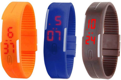 

NS18 Silicone Led Magnet Band Combo of 3 Orange, Blue And Brown Watch - For Boys & Girls