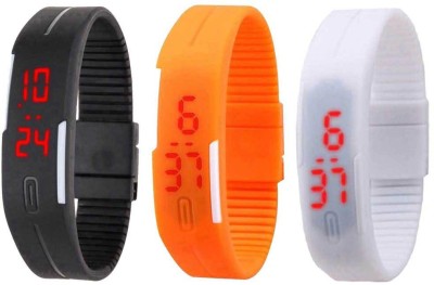 NS18 Silicone Led Magnet Band Combo of 3 Black, Orange And White Digital Watch  - For Boys & Girls   Watches  (NS18)