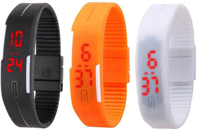 

Kissu Led Band Watch Combo of 3 Black, Orange And White Watch - For Couple
