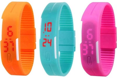NS18 Silicone Led Magnet Band Combo of 3 Orange, Sky Blue And Pink Digital Watch  - For Boys & Girls   Watches  (NS18)