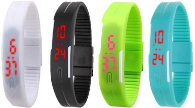 NS18 Silicone Led Magnet Band Watch Combo of 4 White, Black, Green And Sky Blue Digital Watch  - For Couple   Watches  (NS18)