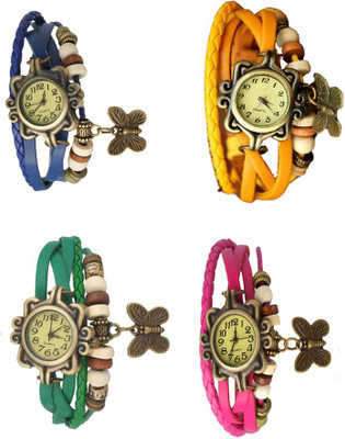 

Kissu Vintage Rakhi Combo of 4 Blue, Green, Yellow And Pink Watch - For Women