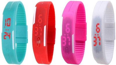 NS18 Silicone Led Magnet Band Combo of 4 Sky Blue, Red, Pink And White Digital Watch  - For Boys & Girls   Watches  (NS18)