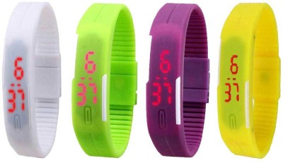 NS18 Silicone Led Magnet Band Combo of 4 White, Green, Purple And Yellow Digital Watch  - For Boys & Girls   Watches  (NS18)