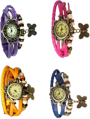 NS18 Vintage Butterfly Rakhi Combo of 4 Purple, Yellow, Pink And Blue Analog Watch  - For Women   Watches  (NS18)