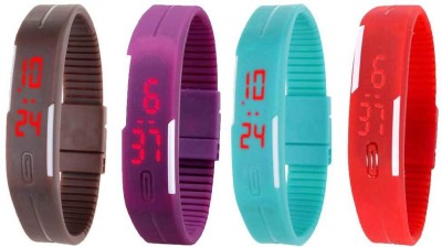 NS18 Silicone Led Magnet Band Watch Combo of 4 Brown, Purple, Sky Blue And Red Digital Watch  - For Couple   Watches  (NS18)