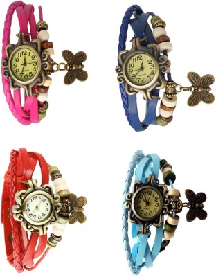 NS18 Vintage Butterfly Rakhi Combo of 4 Pink, Red, Blue And Sky Blue Analog Watch  - For Women   Watches  (NS18)