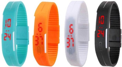 NS18 Silicone Led Magnet Band Combo of 4 Sky Blue, Orange, White And Black Digital Watch  - For Boys & Girls   Watches  (NS18)