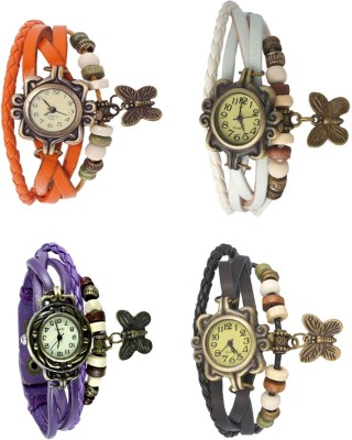 NS18 Vintage Butterfly Rakhi Combo of 4 Orange, Purple, White And Black Analog Watch  - For Women   Watches  (NS18)