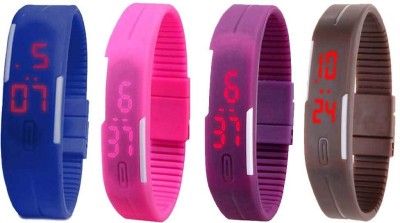 NS18 Silicone Led Magnet Band Combo of 4 Blue, Pink, Purple And Brown Digital Watch  - For Boys & Girls   Watches  (NS18)