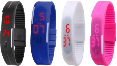 NS18 Silicone Led Magnet Band Watch Combo of 4 Black, Blue, White And Pink Digital Watch  - For Couple   Watches  (NS18)