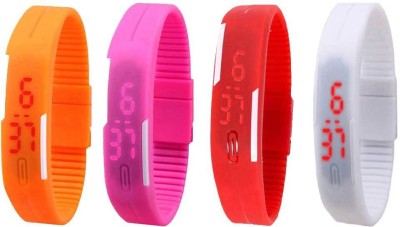 NS18 Silicone Led Magnet Band Combo of 4 Orange, Pink, Red And White Digital Watch  - For Boys & Girls   Watches  (NS18)