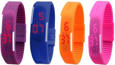 NS18 Silicone Led Magnet Band Combo of 4 Purple, Blue, Orange And Pink Digital Watch  - For Boys & Girls   Watches  (NS18)