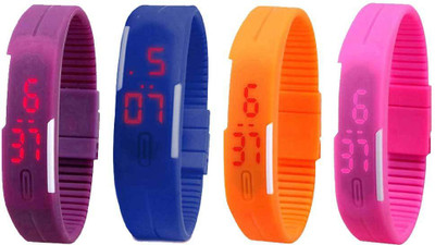 

NS18 Silicone Led Magnet Band Combo of 4 Purple, Blue, Orange And Pink Watch - For Boys & Girls