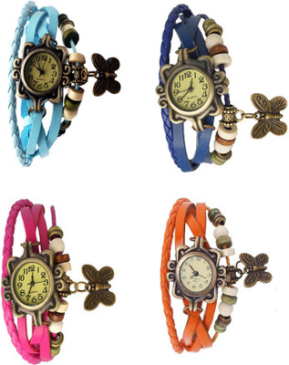 

Kissu Vintage Rakhi Combo of 4 Sky Blue, Pink, Blue And Orange Watch - For Women