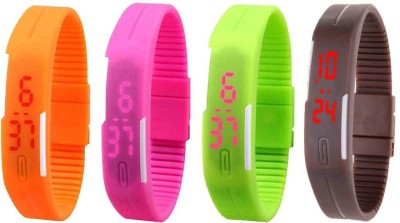 NS18 Silicone Led Magnet Band Combo of 4 Orange, Pink, Green And Brown Digital Watch  - For Boys & Girls   Watches  (NS18)