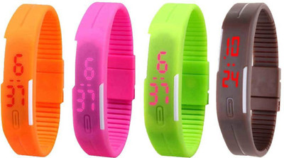 Kissu Led Magnet Band Combo of 4 Orange, Pink, Green And Brown Watch - For Men & Women